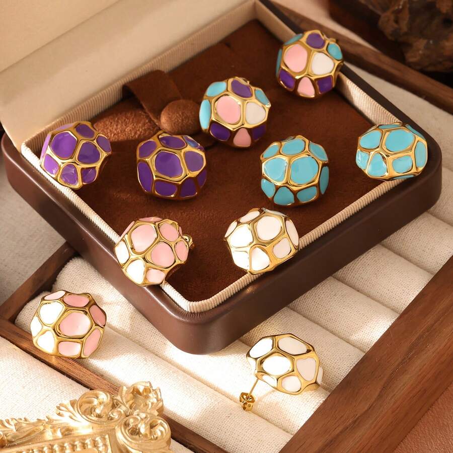 2 đôi bông tai hình giọt dầu bằng thép không gỉ sang trọng lấy cảm hứng từ Dopamine, phù hợp cho phụ nữ đeo hàng ngày, dự tiệc và hẹn hò, món quà tuyệt vời dành cho bạn gái. - Nhiều màu - Xem 1