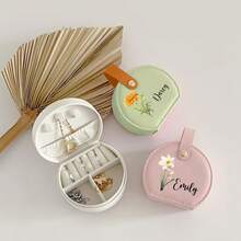 1pc Customized Birthday Flower & Name Women's Jewelry Box, Fashionable Personalized Leather Jewelry Organizer, Perfect Gift For Mother, Girlfriend, Anniversary, Mother's Day - Multicolor - View 4