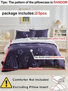 2/3pcs Moon And Star Printed Reversible Duvet Cover Set, Cute Cartoon Galaxy Bedding Set For All Seasons, Ultra Soft, Breathable, Machine Washable, Queen, King, Zipper Closure ( 1 Duvet Cover+ 1/2 Pillowcases, No Filler ) - Blue - View 4