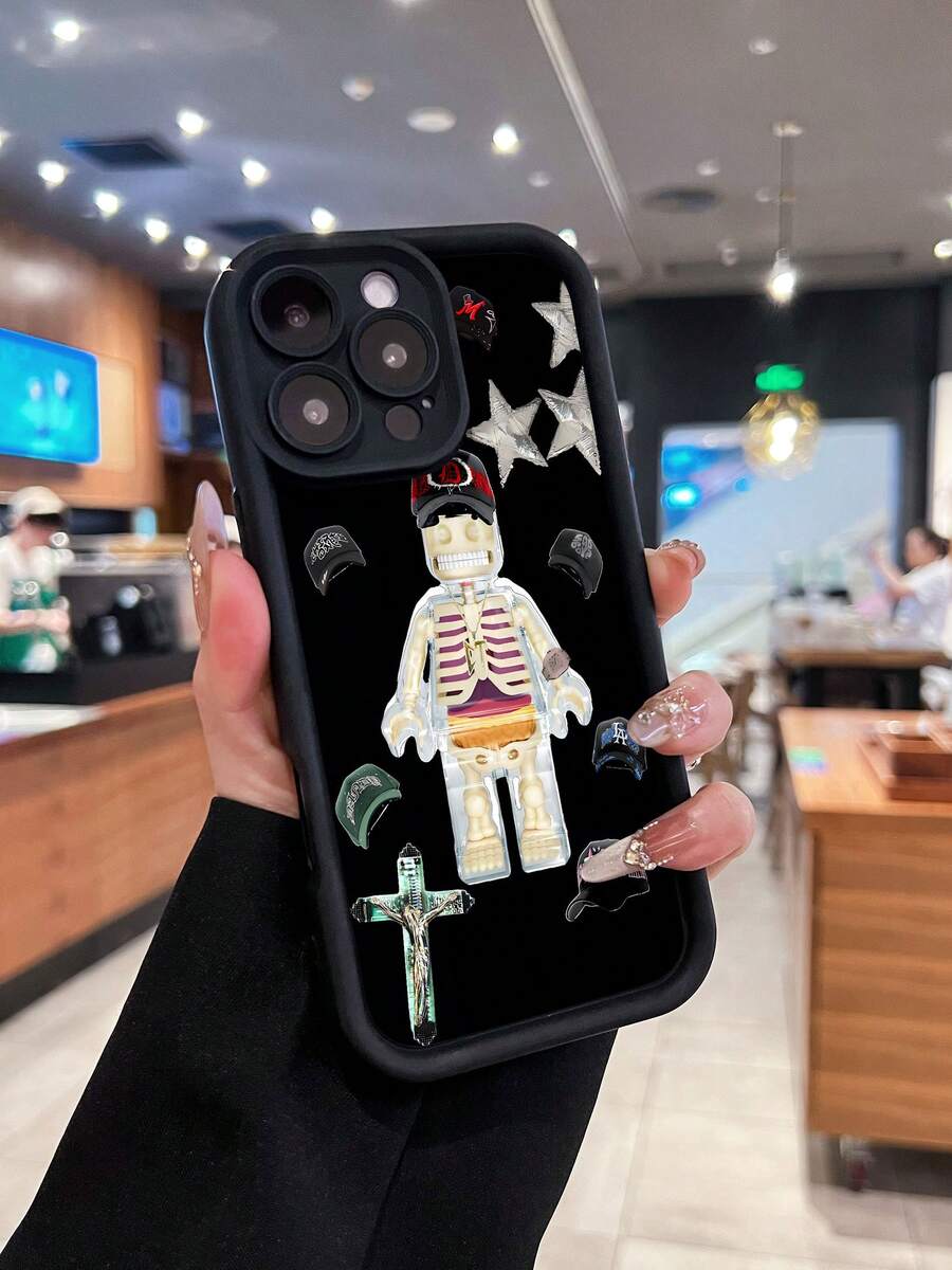 Estuche para teléfono con figura de esqueleto de juguete y sombreros de moda Compatible con fundas para teléfonos , 17, 16 Pro Max, 15 Pro Max, 13 y 12 Estuche de TPU de cobertura total a prueba de golpes que es impermeable, a prueba de caídas y resistente a rayones Un regalo perfecto para familiares, amigos, seres queridos, novios/novias y para Año Nuevo - Negro - Ver 1