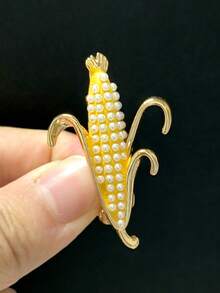 Luxury Enamel Pearl Corn Brooches - Food Pins For Women Unisex Casual Party Jewelry Accessories / Friends Gifts Badges Decoration - Corn - View 3