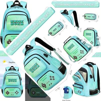 Luminosa Mochila para Niños en la Escuela, Verde
