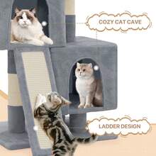 Cat Tree, 34 Inch Cat Tree Tower With 2 Cat Condo, Cat Tower With Scratching Post & Sisal-Covered Scratching Board, Cat Climbing Tower, Cat Tree For Indoor Cats - Light Grey - View 8