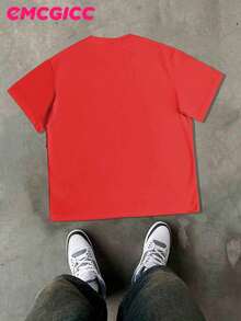EMCGICC Street Life Men's Y2k Style (220 Pure Cotton T-Shirt) Retro Graphic Funny Printing,Hip Hop ,Men's Summer Tops Round Neck Short Sleeve Casual T-Shirt, Summer Street Sports Life Men's - Đỏ - Xem 3