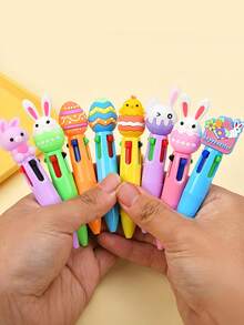 10pcs/Pack Easter Themed Retractable Ballpoint Pens, 0.5mm, Cute Animal Patterns, Multi-Color, 4-In-1, Easter Stationery, Party Favors, Student Supplies, Rewards, Funny Cute Cartoon Animal Ballpoint Pens, Cool Pens, Fun Gifts, Back To School Gifts, Easter Bunny Party Favors - Multicolor - View 5