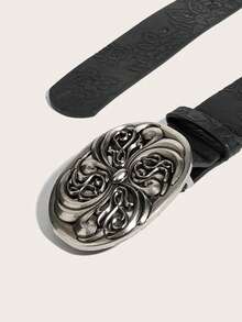 1 chiếc thắt lưng da PU in họa tiết với khóa hợp kim cổ điển, phù hợp với phong cách cao bồi miền Tây. - màu đen - Xem 4