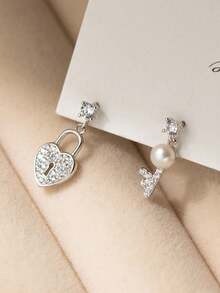 GAGAFEEL 1 Đôi bông tai bạc S925 cao cấp, đa năng, hình trái tim đính đá Cubic Zirconia và ngọc trai giả, thích hợp làm quà tặng Ngày Valentine, sinh nhật cho bạn gái và bạn bè. - Bạc - Xem 3