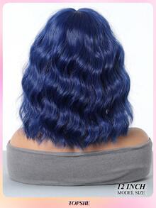 TOPSHE 12 Inch Blue Short Curly Wig With Bangs, Heat Resistant Synthetic Wig, Elegant Ladies Wig, Natural Looking, Suitable For Daily Wear, Halloween, Christmas, Cosplay, Valentine's Day, Gift, Carnival Costume - Blue - View 6