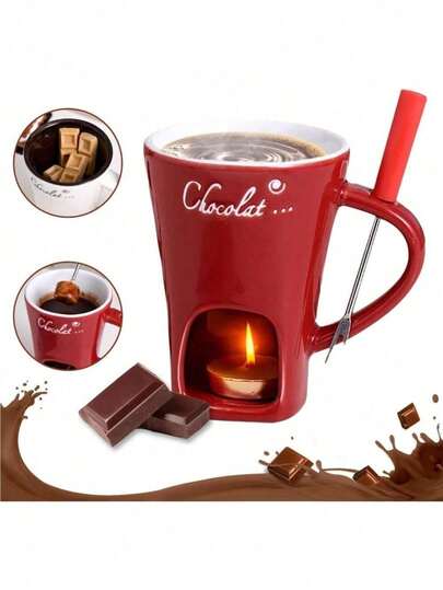 NEWChocolate Fondue Mugs Contain Fondue Bliss Cup Forks Chocolate Melting Cup Mini Chocolate Fondue Set Without Tealights Fondue Cups With Forks For Date Night Birthday Wedding Gifts White Red Black