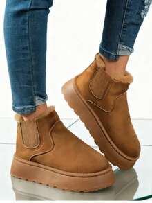 Women's 1.96 Inch Platform Ankle Winte Snow Boots Genuine Suede Classic – Faux Fur Lining Water-Resistant With DIY Bows,, Memory Foam Insole, And Anti-Slip Outsole Christmas Holiday Festive Maroon Boots - 棕色 - 查看 2