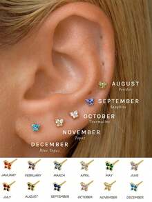 FOREVER QUEEN 一对925纯银蝴蝶耳钉，镶嵌诞生石，蝴蝶造型，精致诞生石耳环，可定制诞生石首饰，送给她的礼物 - 蝴蝶型 - 查看 4