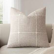 1 pieza Funda de cojín decorativa de lino sintético jacquard a cuadros en beige, estilo rústico con textura de rejilla, adecuada para sofá, sala de estar y decoración del hogar, para todas las estaciones - Beis - Ver 11