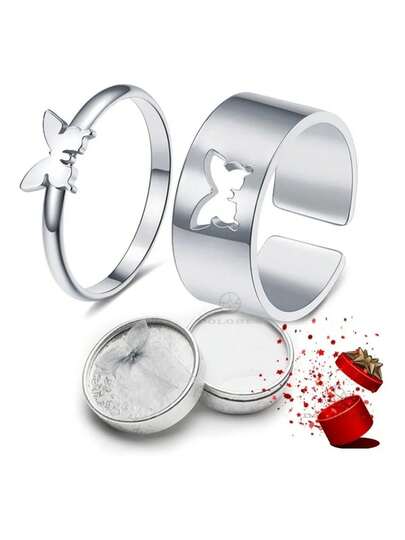 Set Anillos Acero Ajustable Parejas Regalo De Amor Promesa