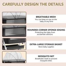 5 In 1 Baby Bassinet Bedside Sleeper, Convertible Baby Crib With Rocking Mode, Wheels And Adjustable Height, Foldable Bassinet With Breathable Mesh, Comfy Mattress, Storage Basket And Removable Mosquito Net - 黑色 - 查看 7