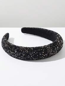 1件时尚水钻装饰发箍，简约优雅设计，百搭奢华发饰，黑色美人家居发饰 - FG648亮黑 - 查看 3