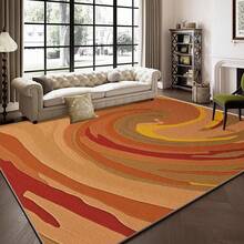 1pc Artistic Orange Swirl Pattern Rug. Velvet Fabric, Approx. 850g, 0.6cm Thick. Durable, Non-Slip, Easy To Clean. Available In Multiple Sizes. Suitable For Kitchen, Living Room, Dining Room, Bedroom, Balcony, Bathroom, Study And Other Scenarios. An Ideal Choice For Home Decor. - Multicolor - View 6
