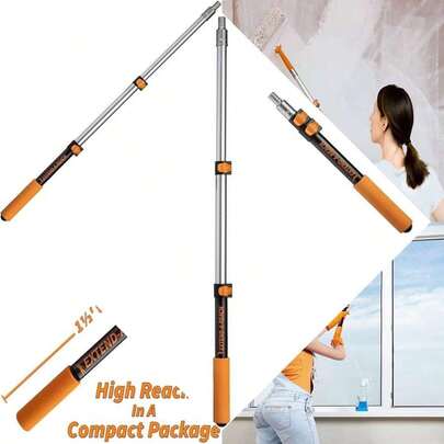 Multi-Purpose Telescopic Extension Pole For Painting Dusting And Window Cleaning With Universal Twist-On Metal Tip, Lightweight & Sturdy