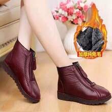 Botas de Nieve Cálidas Antideslizantes con Forro de Felpa y Suela Gruesa para Mujeres, Comercio Exterior Transfronterizo, Estilo Nuevo de Invierno 2025, Botas Cortas para Mamás de Mediana Edad y Ancianas - Rojo - Ver 3