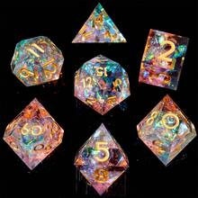 7pcs Resin D&D Dice Set, Role Playing Tabletop Game Dice, Sharp Edge Dice, D&D Gift, Blooming Flower Design - Multicolor - View 6