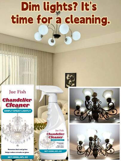 JUE FISH رذاذ تنظيف الثريا، مناسب للصيانة اليومية للإضاءة. رذاذ لتنظيف الغبار والشحوم على السطح. مصمم خصيصًا للقضاء على البقع على الزجاج والحفاظ على نظافة الثريات.