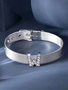 1件个性化光滑A-Z字母吊坠手链，女士DIY定制姓名字母可调节手链