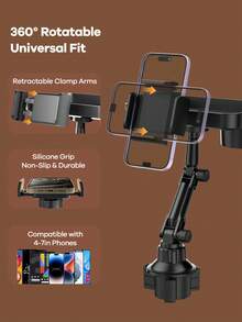 REMAX 2-In-1 Adjustable Car Cup Holder Expander With 360° Rotatable Phone Holder, Stable Design Suitable For Car, Treadmill, Golf Cart, Quick 1-Second Installation, Fits 2.5-3.7 Inch Cup Bottom, Extendable Car Accessory, Car Essential, Automotive Supplies - CP2006 Black - View 7