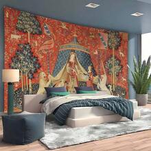 1件中世纪淑女与独角兽挂毯，欧式皇家风格，适用于客厅和卧室的墙面装饰 - 彩色 - 查看 11