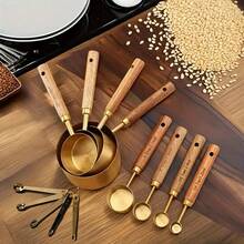 13pcs Stainless Steel Measuring Cup And Spoon Set, Includes Mini Spoons, Rosewood Handles, Baking Tools, Seasoning Spoons, Coffee Spoons, Pink Spoons - Essential Baking Tools, Unique Gift For Kitchen - 13-piece Double-ended Measuring Spoon Set - View 2