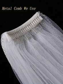 1pc White Lace Short Elegant Double Layer Bridal Veil - White - View 5