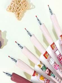 6支0.5毫米可伸缩圆珠笔，高品质卡通设计，缓解压力，适合书写练习 - 彩色 - 查看 10