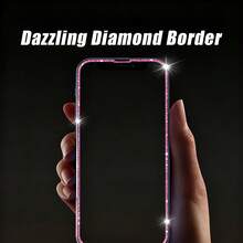 热销两片装（粉色彩虹高清）兼容闪光水钻边框屏幕保护膜，粉色高清防摔，兼容 11/12/13/14/15/16/17系列，时尚手机配件，易于安装，兼容手机壳，屏幕保护必备，适用于日常、办公、家庭使用，防水防震防摔防刮花。 - 2 件/粉紅色 - 查看 3