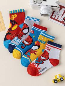 Marvel 5双装儿童超级英雄卡通中筒袜，男女童均适用，春秋季 - 彩色 - 查看 13