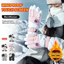 Men's Waterproof, Windproof, Touchscreen Compatible, Warm, Thick, Thermal Lined Ski Gloves, Nylon Material, Faux Leather, Hook And Loop Closure, Suitable For Outdoor Sports And Cycling In Winter - Multicolor[One Size] - View 3