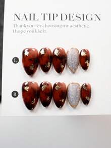 Enhance Your Temperament, 10 Piece Set, Pure Handmade Pressing Set, Sweet Girl Nail Art, Short Almond Shaped, Acrylic Material, Suitable For Women And Girls To Wear At Holiday Parties, Pure Handmade Reusable Fake Nails, Comes With 1 Mini Nail File And 1 Self-Adhesive Label - Multicolor - View 10