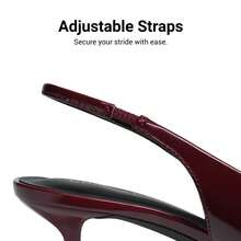 Elegant Low-Heel Slingback Pumps Pointed-Toe Kitten Heels For Women Wedding & Party Dress Shoes - 酒紅色 - 查看 8