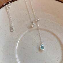 Water Drop Pendant Necklace, Sea Blue Synthetic , Elegant And Sexy, Celestial Symbol, April Birthstone, Suitable For All Year Round, Suitable For Daily Wear And Gifting, Valentine's Day Gift - 戒指+項鍊 - 查看 4