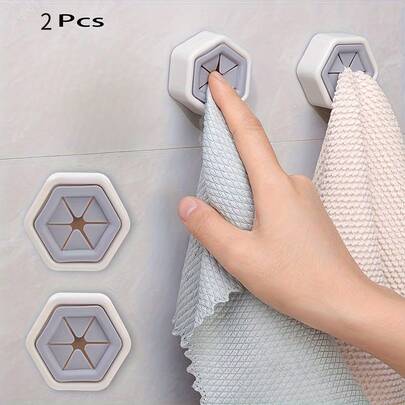 2-Piece Set Hexagonal Towel Hooks, Creative Face Towel Storage Plug, No-Hole Cloth Storage Rack, Multi-Functional Household Kitchen Accessories, Practical Hooks