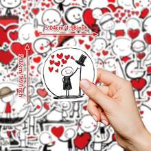 A Set Of 50 Fun Heart - Themed Stickers, Featuring Matte Finish And Simple Stick - Figure Designs With Heart Elements. These Adorable Heart - Shaped Stickers Radiate A Cheerful Atmosphere, Highlighted By Whimsical Heart Patterns And Colorful Clover Motifs. They Are Perfect For Decorating Laptops, Mobile Phones, Guitars, Water Bottles, Cars, Tablets, Suitcases And Musical Instruments - An Ideal Choice As Party Favors. - Multicolor - View 3