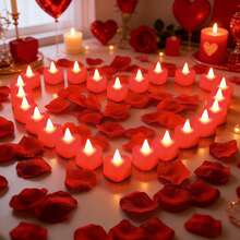 Valentine's Day Heart-Shaped Candle Light (24-Pack) Features LED Twinkling Candle Effects, Creating A Soft And Romantic Atmosphere. Contains 300 Rose Petals, Which Can Be Scattered Freely To Create Creative Decorations. Perfect For Birthdays, Proposals, Declarations Of Love, And Other Occasions, Easily Brightening Parties, Dates, Or Your Home. - 300花瓣+24心型蠟燭 - 查看 9