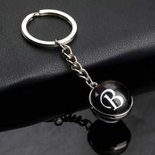 1pc 26 English Alphabet Time Gem Double-Sided Glass Ball Keychain Metal Key Chain Accessory Small Gift - Silver - View 33