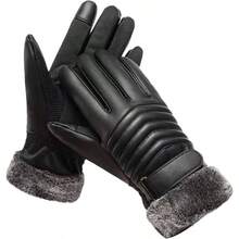 Guantes de Piel para Hombre, Guantes Gruesos de Motocicleta con Pantalla Tctil, Guantes Negro para el Fro, con Forro de Felpa, Impermeable, para Regalos de Invierno y Navidad para Hombres - inicial - Ver 2