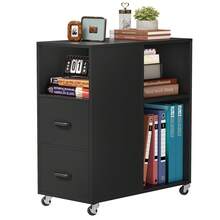 Mobile File Cabinet, Office Filing Cabinet With Open Shelves And Drawers, Under Desk File Cabinet - Black - View 5