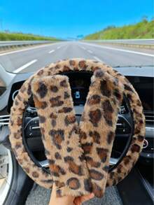 四季通用加厚豹纹方向盘套，安全带肩部保护，可与一套产品搭配使用，防滑，舒适，保暖，透气 - 豹紋 - 查看 2