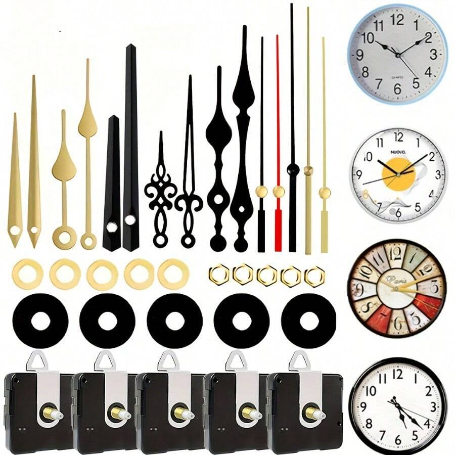 5 Sets Quartz Clock Movement Repair Kit With Hands - Plastic Clock Repair Tools And Parts For DIY Wall Clock Mechanism Assembly - 5 Clock Movement Sets - View 1