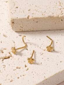 3Pcs Set Flower Nose Ring Set, Hypoallergenic Stainless Steel 18K Gold Plated - 20G, Washable, No Need To Remove, No Need To Care For Ear Piercings, S-Shaped, L-Shaped, And Straight Nose Rings, Piercing Jewelry Set - Multiple Styles - View 7