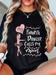 Mi Bailarina Favorita Me Llama Mamá - Camiseta de Manga Corta de Punto Suave con Diseño de Corazón y Bailarina, Negra con Letras Rosas, Ropa para Recitales de Danza, Regalo para el Día de la Madre, Lavable a Máquina - Negro - Ver 6