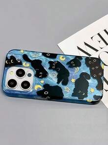 1 ốp lưng điện thoại thiết kế hình mèo bầu trời đêm, tương thích với iPhone 11/12/13/14/15/16/17/Pro Max - Màu xanh lam - Xem 4