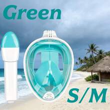 Full-Face Snorkel Mask With Adjustable Shoulder Strap - Leak-Proof Dry Snorkel For Beginners, Panoramic Vision, Durable ABS Material, With & Design - Green - View 9