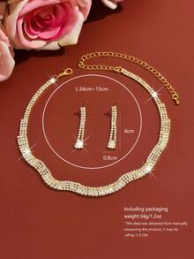 1 Set de joyería de cristal para mujer, collar ondulado brillante + aretes largos, material de cobre, adecuado para fiesta de noche, boda, regalo del Día de San Valentín - Multicolor - Ver 5