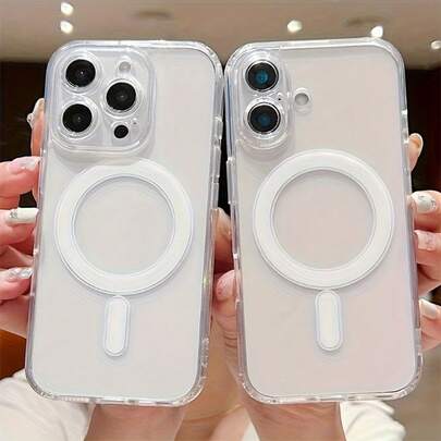 Magnetiskt transparent telefonskal kompatibelt med 17/17 Pro/17 Pro Max/16/15/14 Plus/13/12 Pro Max - Fall- och stötsäker, stöder trådlös laddning, slim-fit premiumskyddsfodral